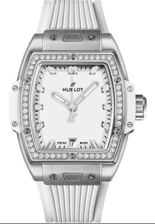 Replica Hublot Spirit of Big Bang Titanium White Diamonds Watch 662.NE.2010.RW.1204 39 mm White Dial White Rubber Strap