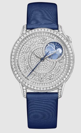 Vacheron Constantin Egerie moon phase 18K white gold Replica Watch 8006F/000G-B499